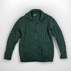 Carraig Donn Cable Knit Cardigan Sweater Women’s Size S Green 100% Wool Ireland